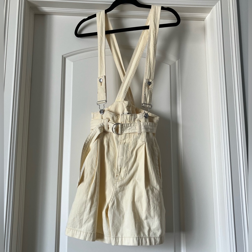 Free People Butter Yellow High Waisted Shorts with Suspenders